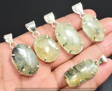 Prehnite Gemstone Pendant 100pcs Wholesale Lot 925 Silver Plated Jewelry