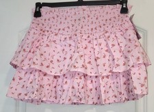 Wild Fable Light Pink Floral Ruched Waist Tiered Skirt Skort Women's S Small NWT
