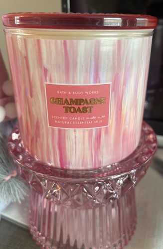 Bath & Body Works Faceted Glass Pedestal Candle Holder + Champagne Candle +lid - Picture 1 of 5