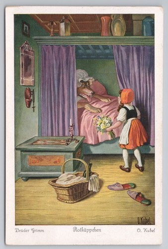 Rotkäppchen AK Großer böser Wolf Rotk�ppich Otto Kubel Uvachrom 3734