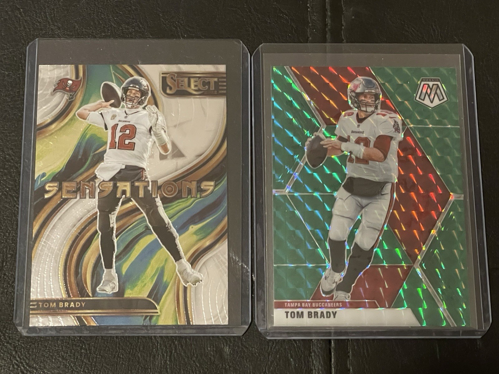 2020 Tom Brady Mosaic Green Mosaic #135 & 2022 Select Sensations Insert #SEN-1