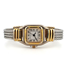 Klassische Damen Armbanduhr goldfarben silberfarben Stahlspiralen Charriol Art