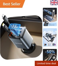 Compact 4-in-1 Retractable Car Charger with 30W Fast Charging & Voltage Display