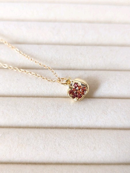 Alternate view of Gold Plated Pomegranate Fruit Charm Necklace Pendant Gift For Her Minimalist