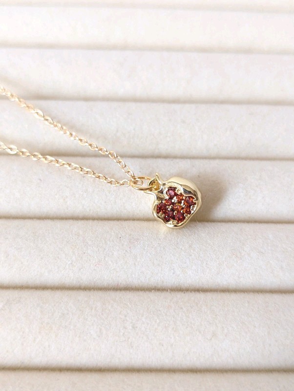 Gold Plated Pomegranate Fruit Charm Necklace Pendant Gift For Her Minimalist - Product main view