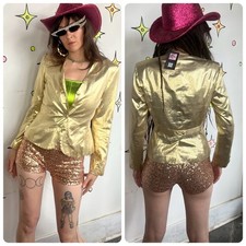 Vintage 70s/80s Metallic Gold Lame Glam Party Blazer - S/M