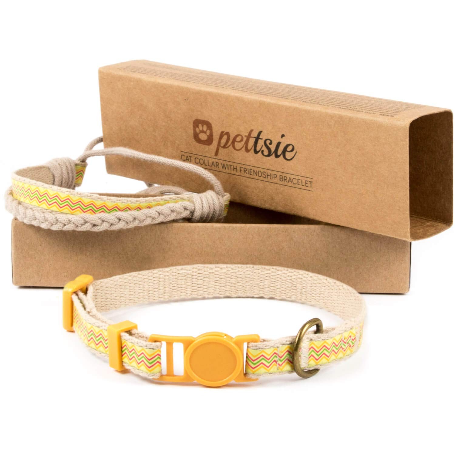 Bracelet Chat en coton durable naturel, collier artisanal beige tressé
