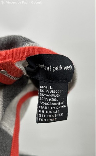 Central Park West Gray & Orange Trim Pullover Scoop Neck Sweater Women's L Wool