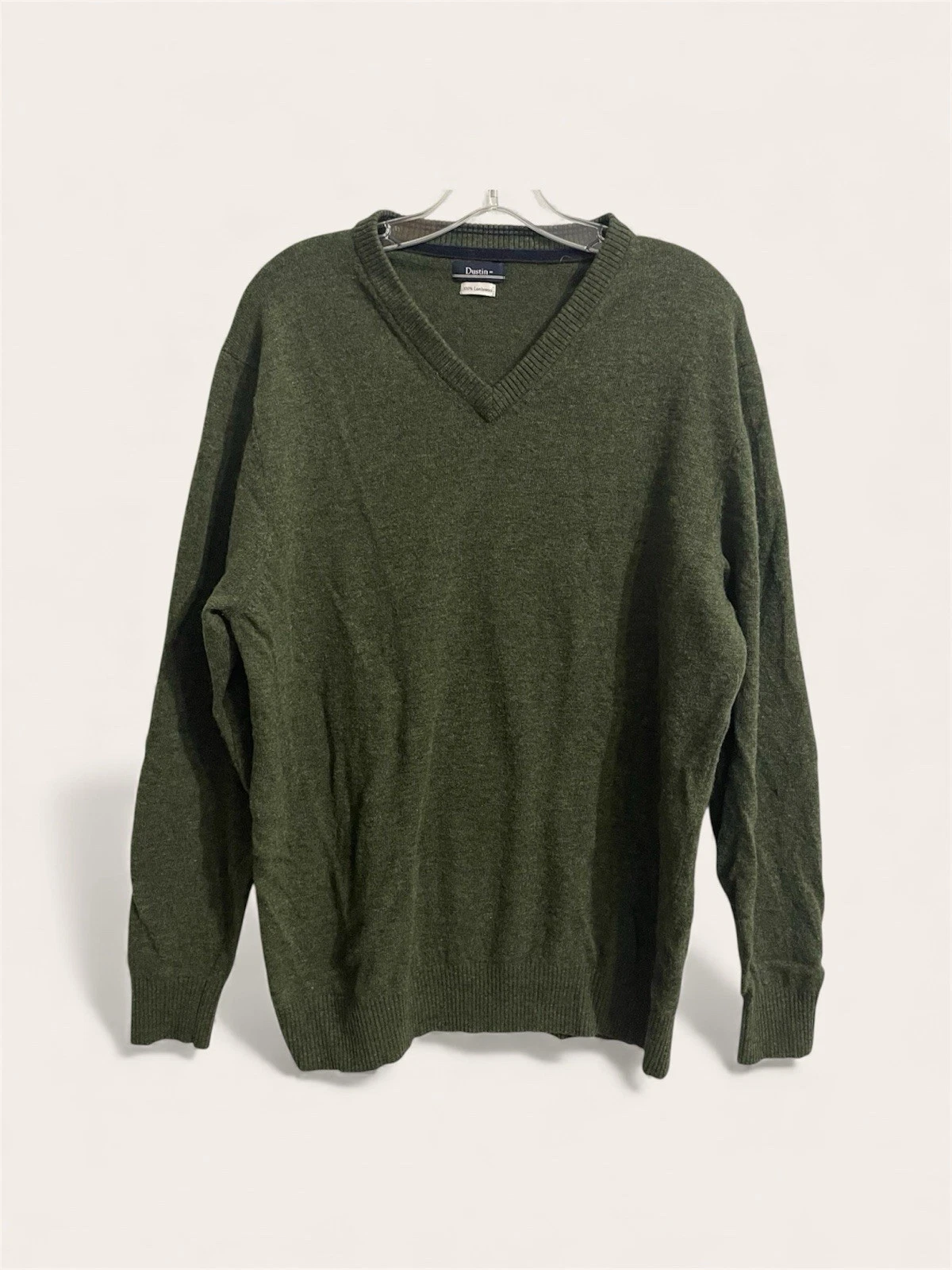 Dustin Sweater Lambswool V Neck Size Large Men Green Lightweight Preppy Holiday
