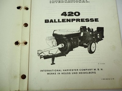 IHC Mc Cormick 420 baler spare parts list spare parts catalogue 1970