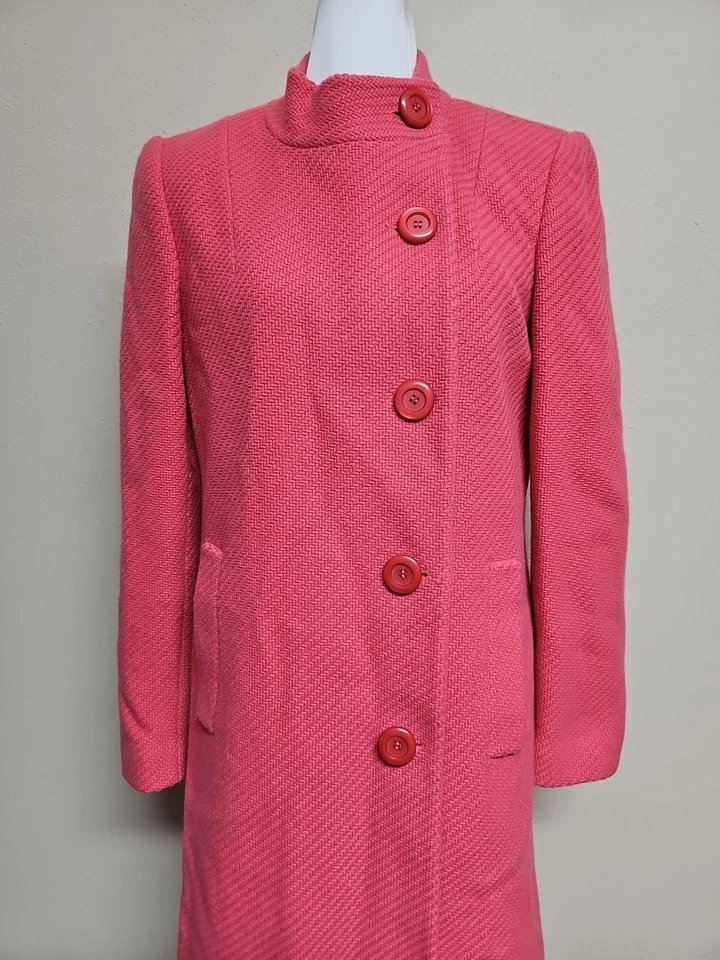 Gabardina para mujer TALBOTS manga larga cuello color coral mezcla de lana.Talla 6 Foto 2 de 4