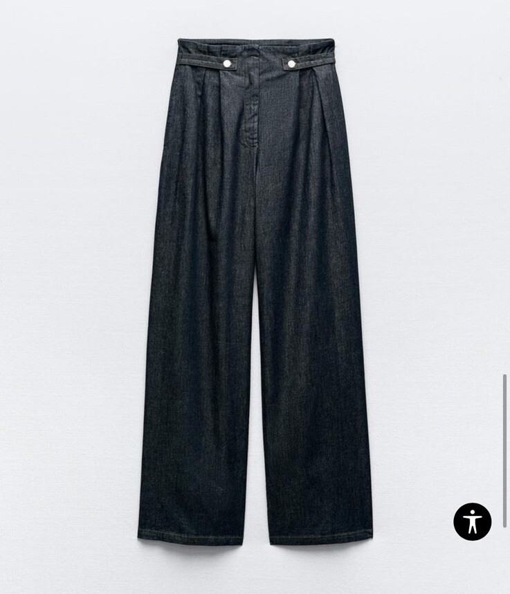 Zara Womens Z1975 High Waist Wide Leg Paperbag Jeans Blue Chambray Size  L/W30 - Main Image