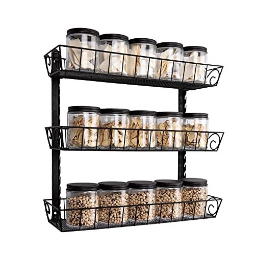 Estante de especias ajustable de montaje en pared organizador de doble uso (multiuso) de 3 niveles negro - Imagen 1 de 6