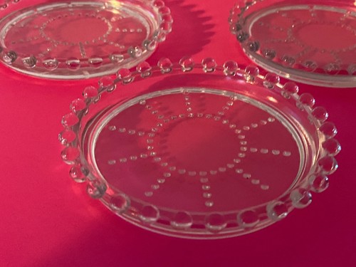 Vtg Set of 6 Imperial Candlewick Coasters Clear Glass Beaded Round Ten-Spoke EUC - Picture 3 of 3