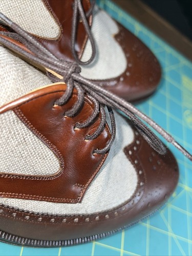Johnston & Murphy👞Sz 9.5D Men Brown/Cream Lthr/Canvas Two-Tone Wingtip Brogue - Picture 23 of 24