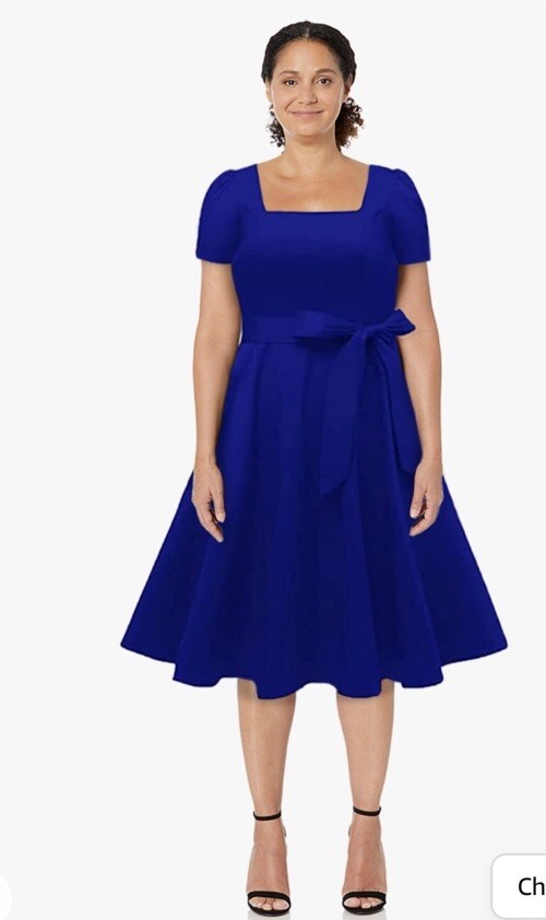 blue dress with bow in front Midnight Blue Bow Tie Dress – Femponiq main image 1