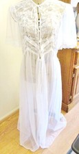 Vintage Val Mode Women's Negligee Peignoir Robe White Lace Bodice w/Tie Close, M