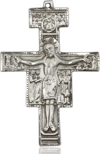 Sterling Silver San Damiano Crucifix Necklace 24" Endless Chain Bliss for Male - Picture 2 of 2