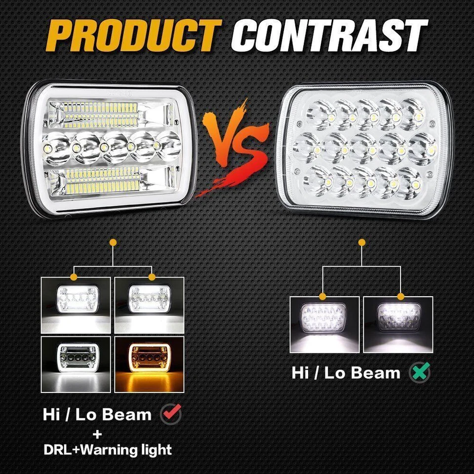 Par de faros LED de haz alto bajo H4 para Ford E-150 Econoline E-250 E-350 7x6" 5X7" Foto 2 de 4