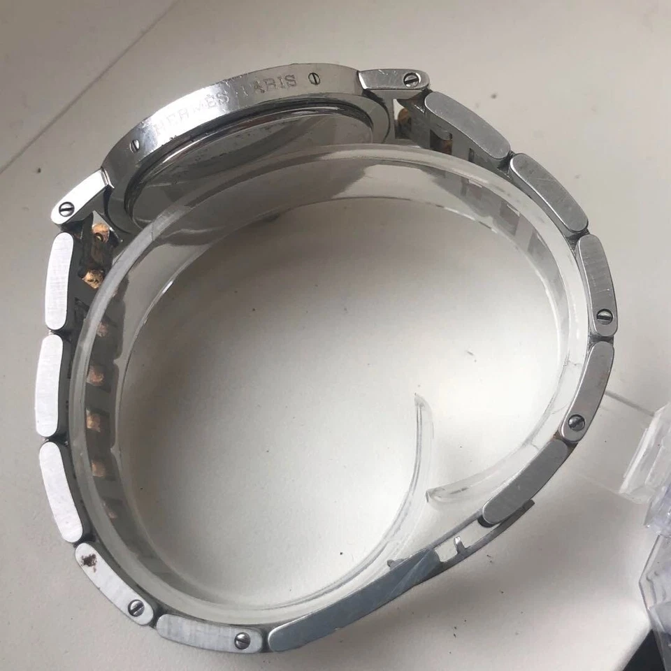 Reloj HERMES Clipper Acero Inoxidable Chapado en Oro Cuarzo Vintage Blanco Auténtico #9223 Foto 3 de 4