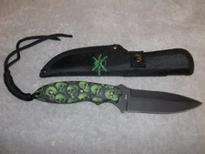 Green Skull Camouflage 9 Inch Fixed Blade Hunting Knife With Nylon Sheath