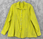 Fridaze Blouse Womens Small Linen Button Striped Bohemian Chartreuse Pockets
