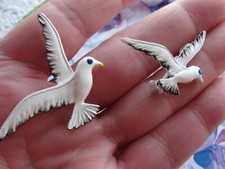 Vintage Estate Enamel Brooches Signed Gerry's Seagulls Birds White Yellow 1970's