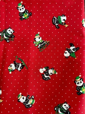 Vintage Cranston VIP Panda Dots Christmas Cotton Red Fabric Piece 17'' x 44 
