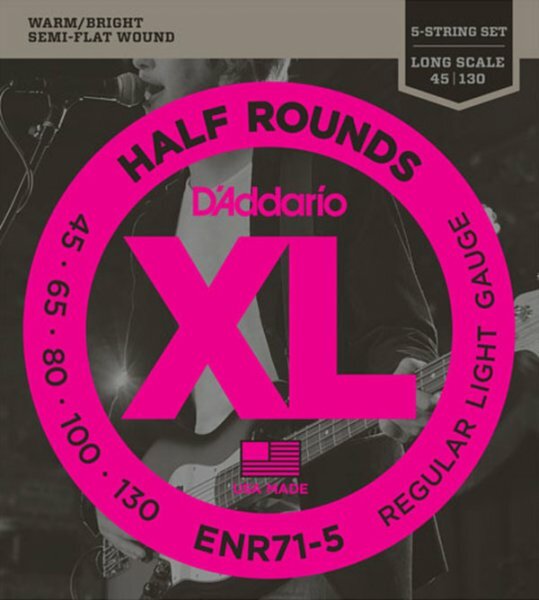D'Addario ENR71-5 Half Rounds 5-String Bass Guitar Strings,45-130, Long Scale