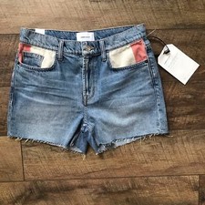 Current Elliott Aficionado Denim Shorts Canvas Panel Raw Hem NWT Mid Rise sz 24