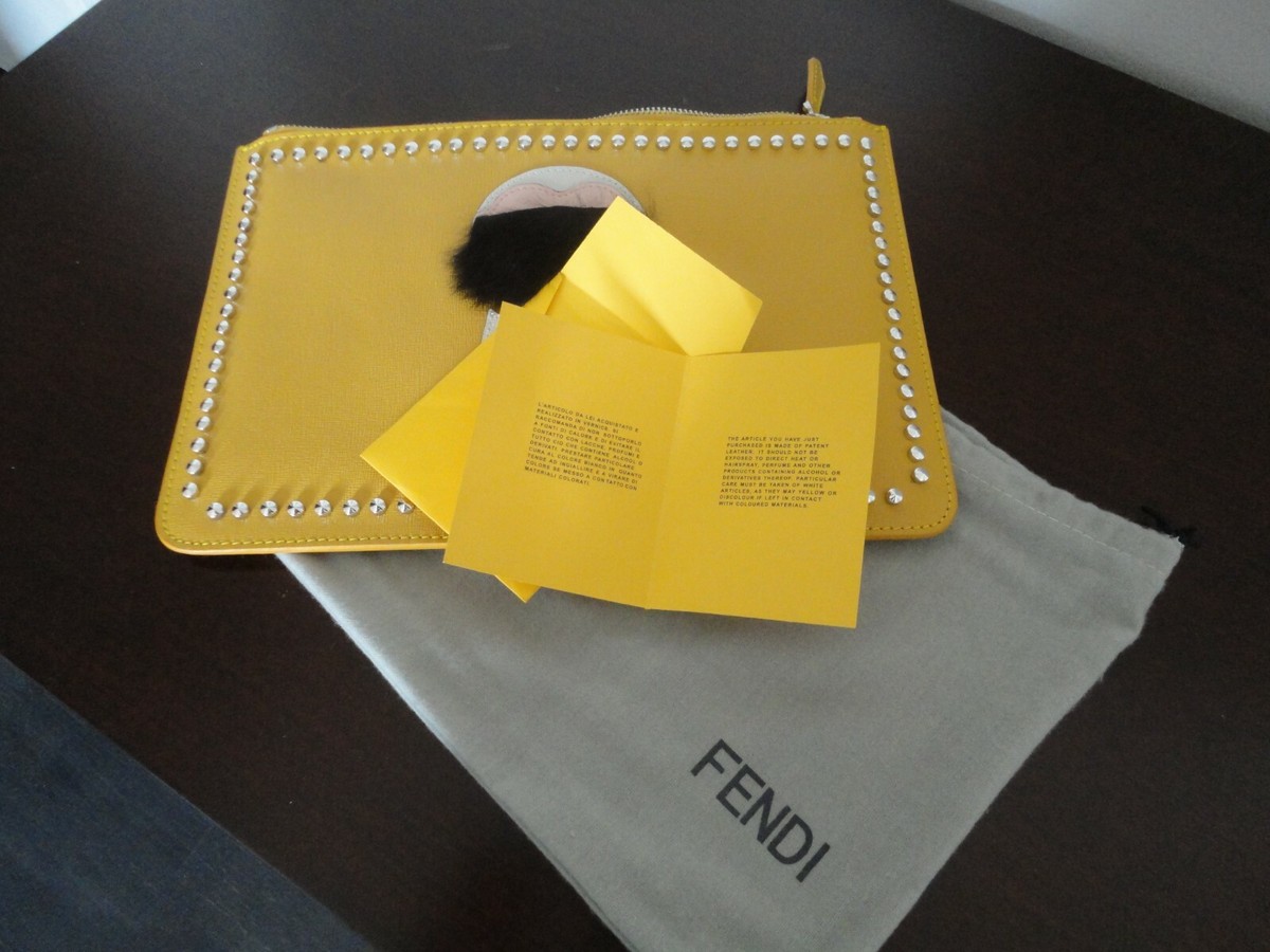 【送料&関税込】Fendi Fe5116us030 - Yellow FENDI Vitello Fluffy Logo Horizontal Box Crossbody Bag