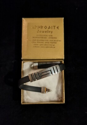 Greek Key Sterling Leather Bracelet from famous Aphrodite Jewelry Athens Greece