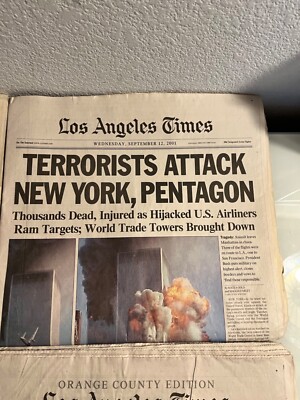 9/11 Los Angeles Times Newspaper September 12, 2001