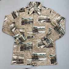 Vintage Kmart Shirt Adult M Brown Groovy Disco 70's AOP Button Up Funky Mens