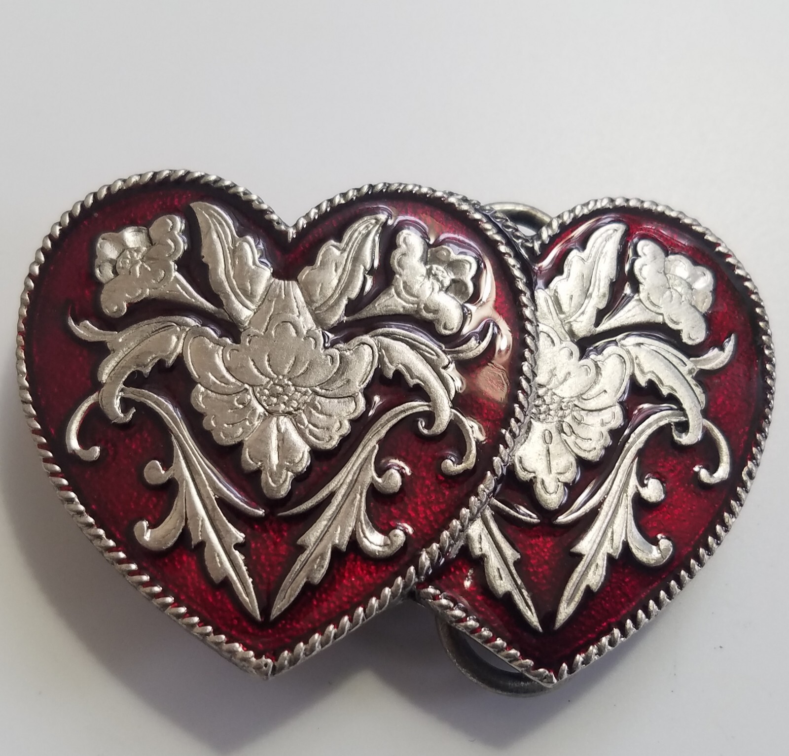 Siskiyou Buckle Co Women's Hearts + Floral Metal & Red Enamel Belt vintage 1992