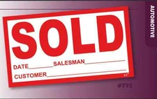 Car Dealer Sold Stickers, 3 - packs of a 100 Stickers, Versa Tag (300 Stickers)