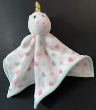 SL Home Fashions Unicorn Lovey Hearts Pastel Green Trim Baby Security Blanket