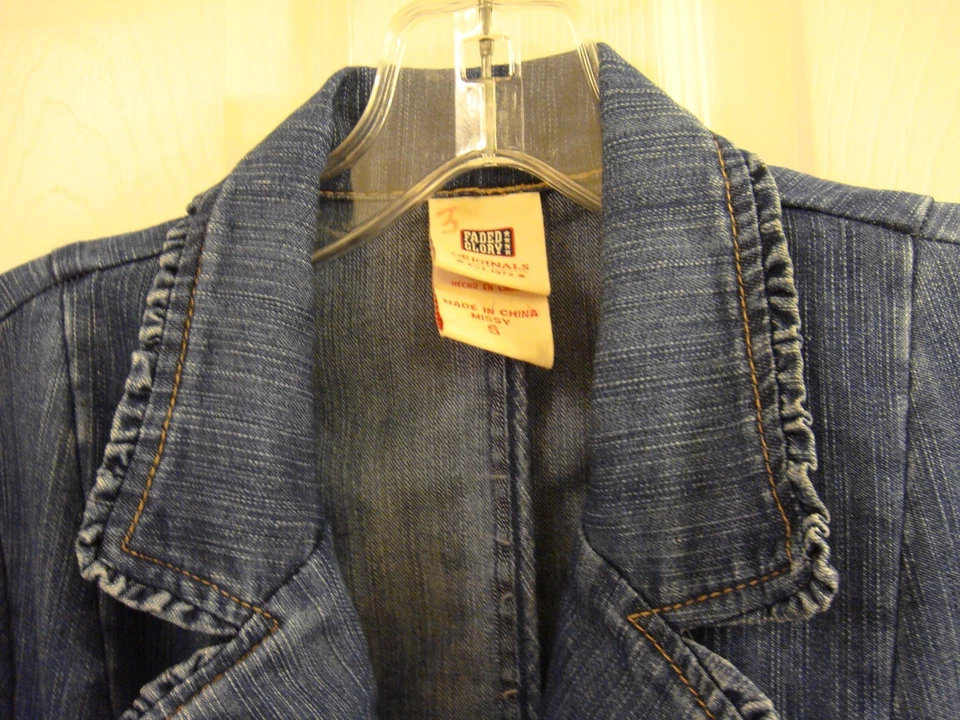 Chaqueta Blazer Para Mujer Desteñida Glory Elastizada Denim Latón Acanalado Botones Talla 6 Foto 2 de 4