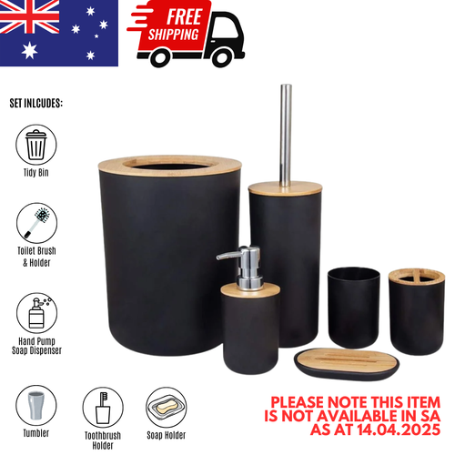 Estilo 6-Piece Black & Bamboo Bathroom Accessory Set |Modern & Stylish ...