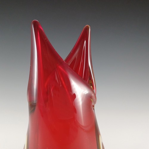 Murano / Venetian Red & Amber Vintage Sommerso Glass Vase - Picture 4 of 6