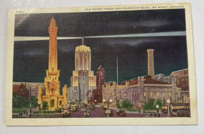 #ad #ad Vintage Postcard Old Water Tower Michigan Ave Night View Chicago Illinois IL $2.53
