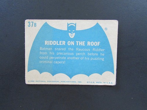 1966 Topps Batman Blue Bat Cowl Card #37b Riddler On The Roof - Picture 2 of 2