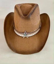 Star Dallas Cowboy Hat Studded Stars Cowgirl Straw Western Riding Women's Hat
