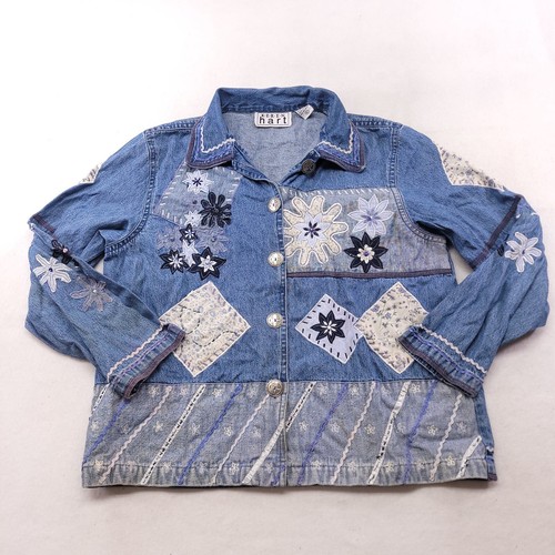Keren Hart Casual Button Up Denim Long Sleeve Shirt Womens Size XL Blue - Picture 2 of 11