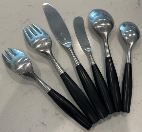 6 Piece Vintage Dansk Black Kongo Flatware Set Germany Place Setting - Picture 8 of 14
