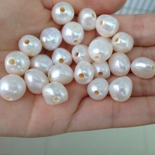 White 12x15mm Round Baroque Nugget Freshwater Pearl Loose Beads 2mm Large Hole