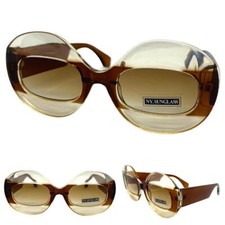 OVERSIZE Vintage Retro Style SUNGLASSES Large Thick Round Brown Frame Honey Lens
