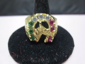 Authentic SIZE 11 14 KT GOLD PLATED LUCKY HORSESHOE 3 COLOR CUBIC ZIRCONIA RING-USA SELLER