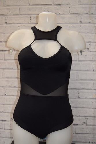 NEW MESH INSERT CUT OUT HALTER BLACK SWIMSUIT SIZE UK 12 EU 40            B17 - Picture 1 of 3