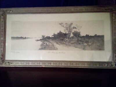 Vintage Ernest C. Rost Etching Signed 1892 House River 10x22